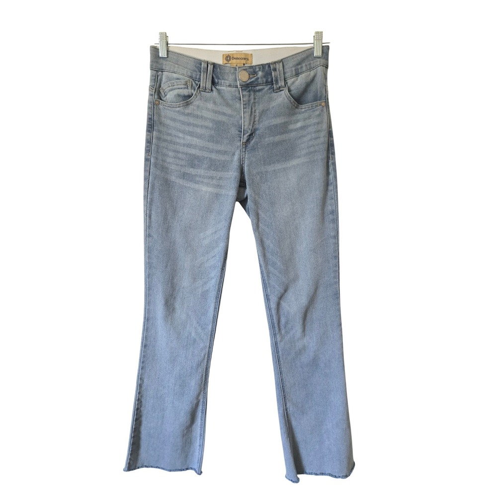 Democracy 6 Ab Solution Kick Boot Jeans Womens Light Blue Raw Hem Stretch